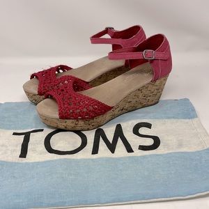 Toms Red Woven Cork Ankle-Strap Wedges